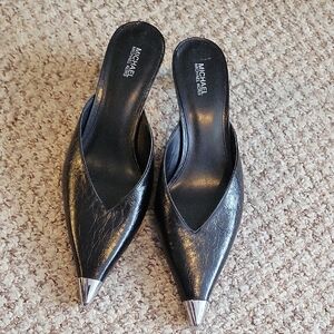 Michael Kors Black Mules with Silver Tips